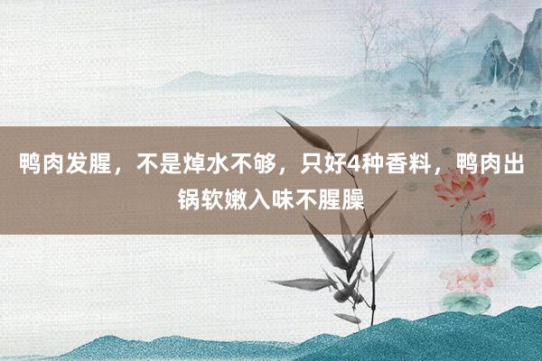 鸭肉发腥，不是焯水不够，只好4种香料，鸭肉出锅软嫩入味不腥臊
