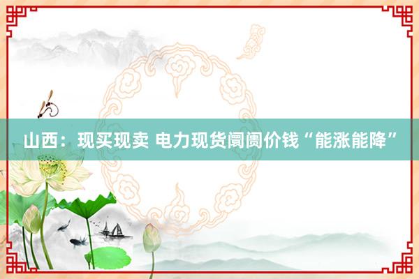 山西：现买现卖 电力现货阛阓价钱“能涨能降”